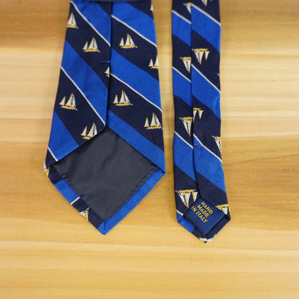 Polo Ralph Lauren Necktie Kids Blue Sailboat Nautical Silk Stripe Preppy Italy